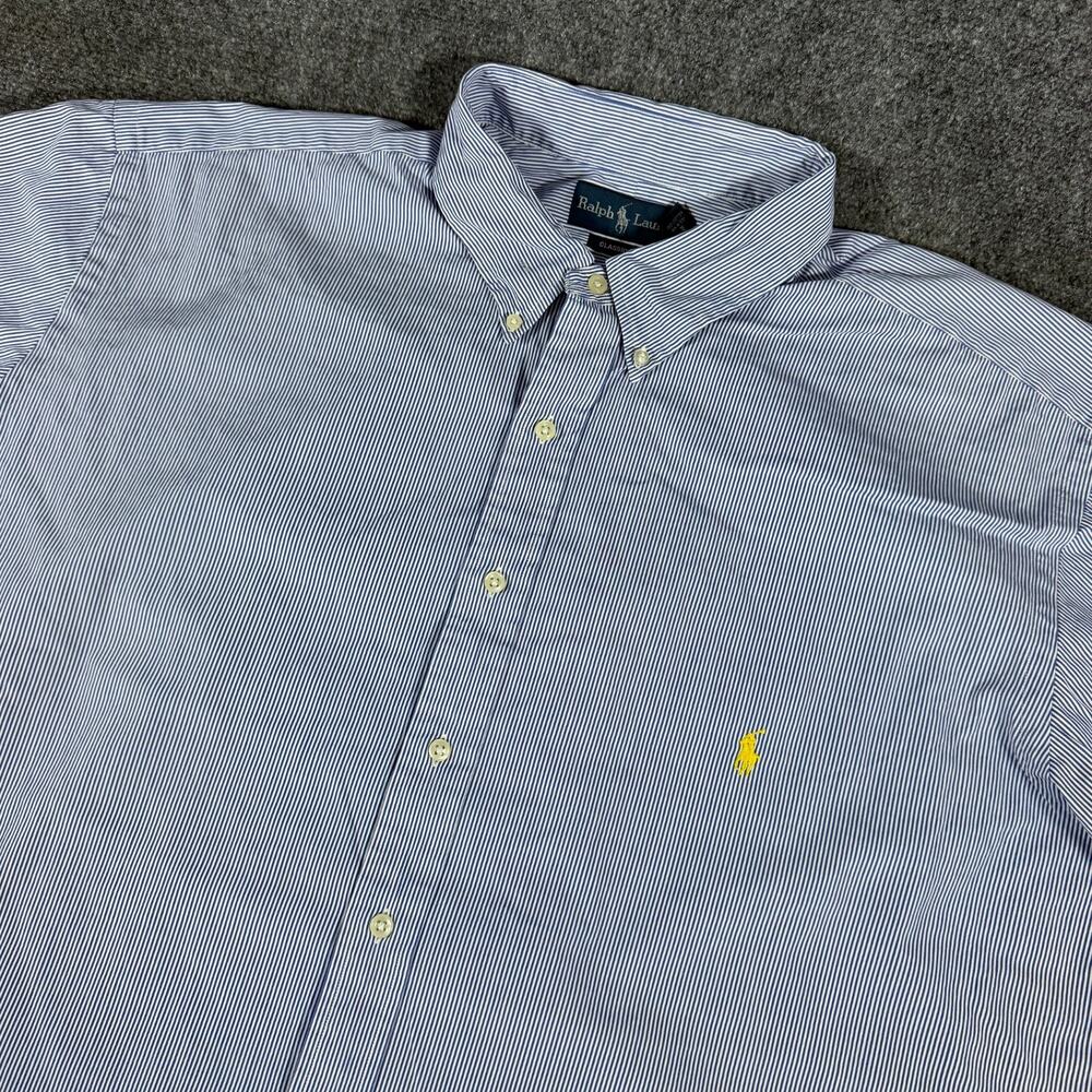 Ralph Lauren Shirt Mens 3XLT Tall Blue White Stripe Classic Fit SS Yellow Pony